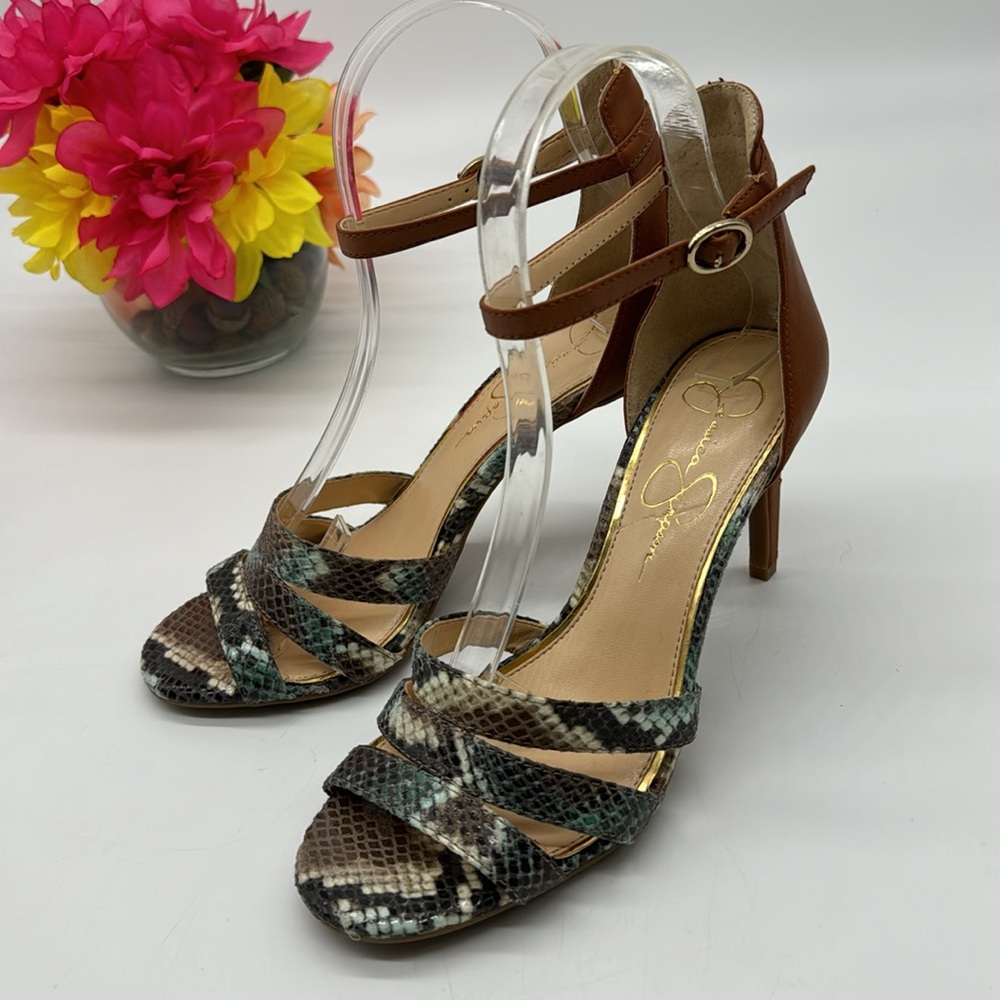 Jessica Simpson Brown Snakeskin Heels Sz 7.5 MCH6365